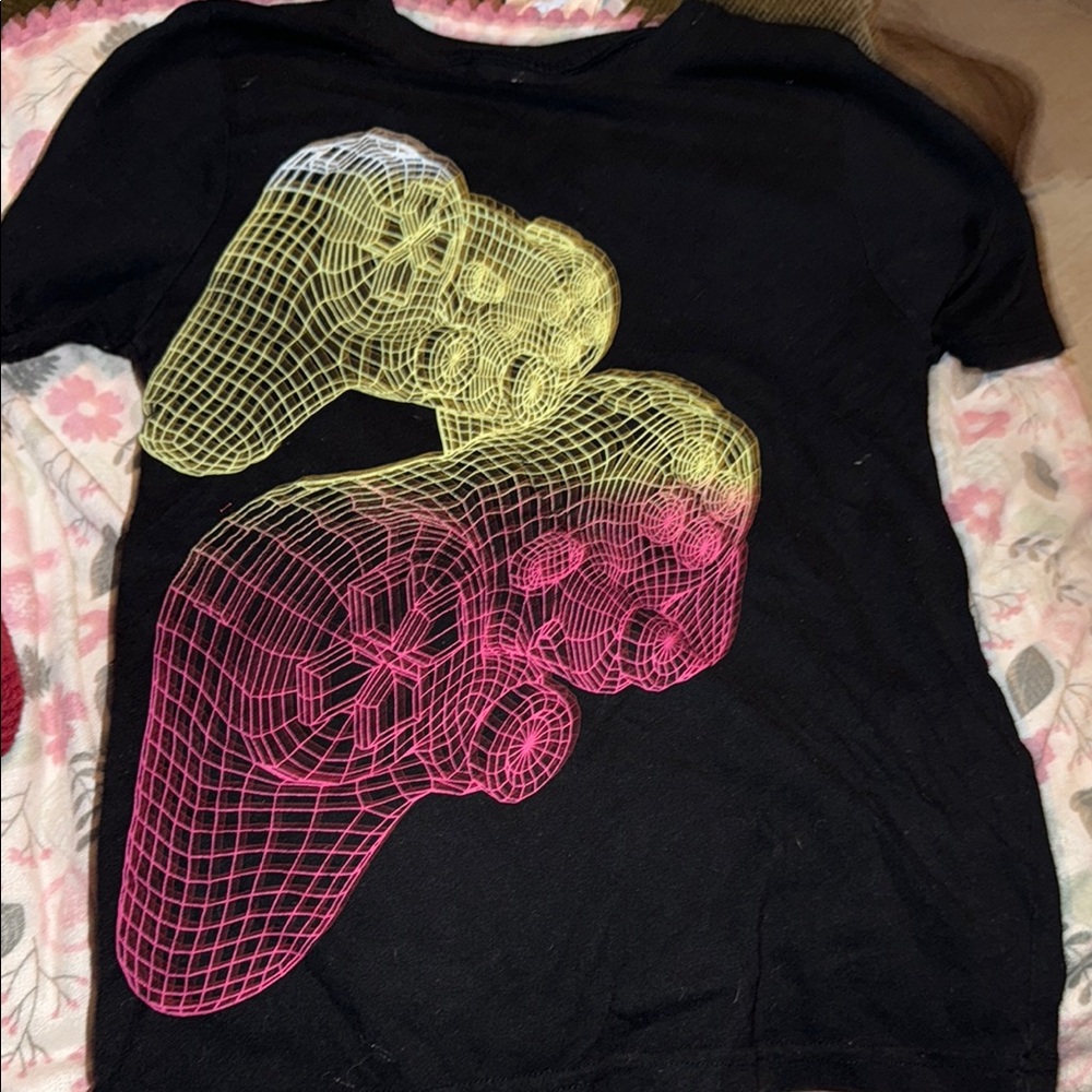 Amsterdam Black T-Shirt with Neon Game Controller Design